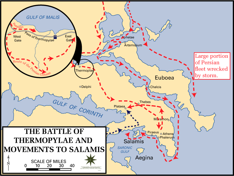 מפת הקרבות מתרמופילאי ועד קרב סלאמיס