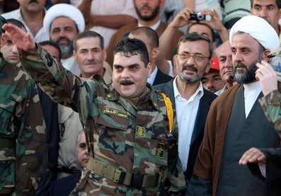 Samir Kuntar on arrival in Lebanon, complete with Hizbullah uniform and